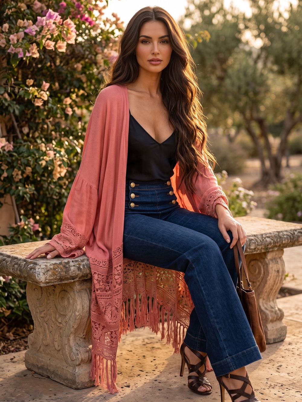 Calstyle pink lace, cover-up or kimono
